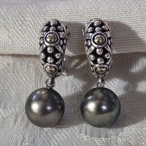 John Hardy Jaisalmer Tahitian Pearl Drop Earrings, SS & 18k